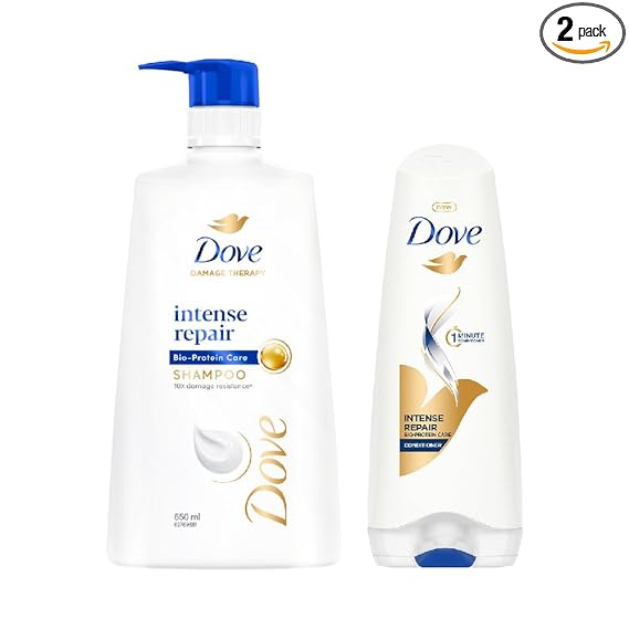 Dove Intense Repair Shampoo 650ml & Dove Intense Repair Conditioner 175ml, Combo | Enriched With Keratin Actives to Smoothen Dry and Frizzy Hair - Deep Conditions Damaged Hair for Men & Women