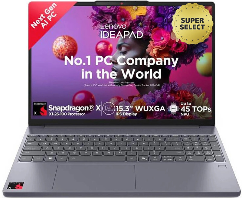 Lenovo IdeaPad Slim 3 Next Gen AI PC WUXGA IPS Copilot + PC Snapdragon X - (16 GB/512 GB SSD/Windows 11 Home) 15Q8X10 Light Laptop(15.3 Inch, Luna Grey, 1.55 Kg)