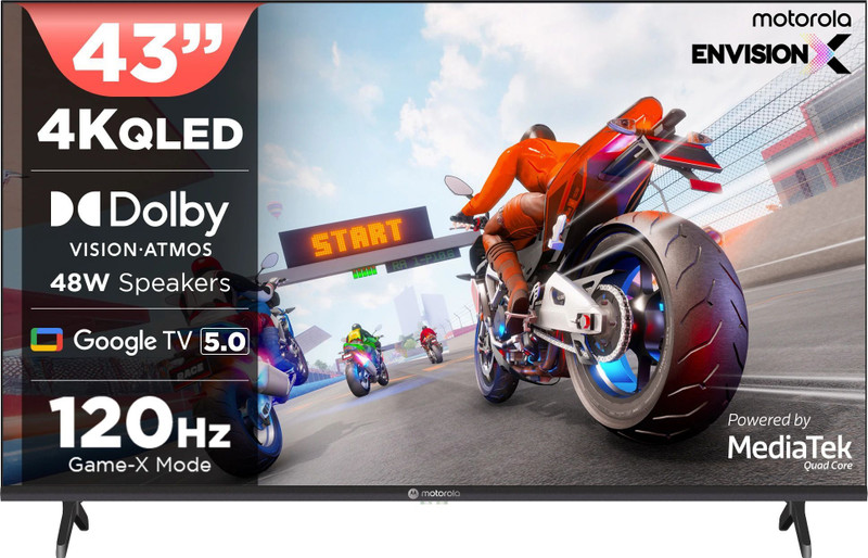 MOTOROLA 109 cm (43 inch) QLED Ultra HD (4K) Smart Google TV 2025 Edition with 5.0 with 48 W speaker, 120Hz Game accelerator, and Dolby Atmos(43UHDGQMVSAQ)
