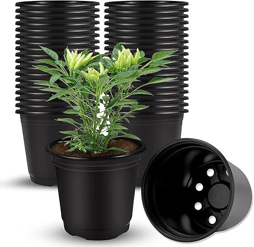Plastic Flower Pots 3 Inch | Black Nursery Plant Pots for Indoor &amp; Outdoor Gardening | Lightweight, Durable Pots with Drainage for Seeds, Succulents &amp; Saplings | Pack of 40