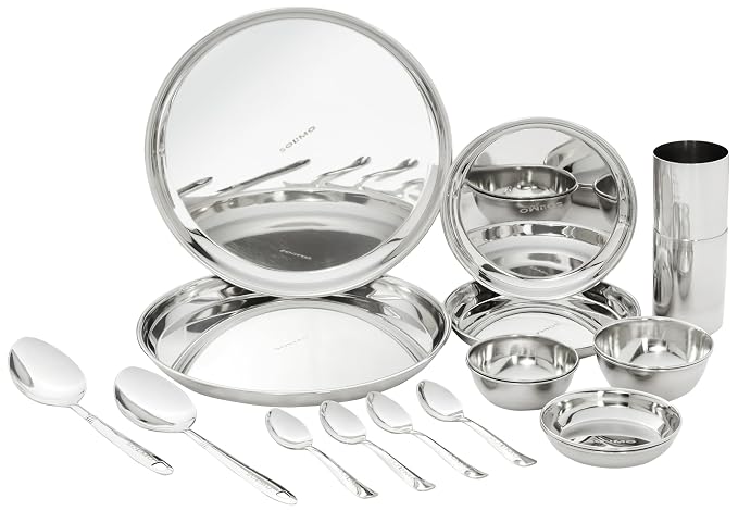 Amazon Brand – Solimo Dinner Set | Stainless Steel | Mirror Finish | Set of 12- Solid
