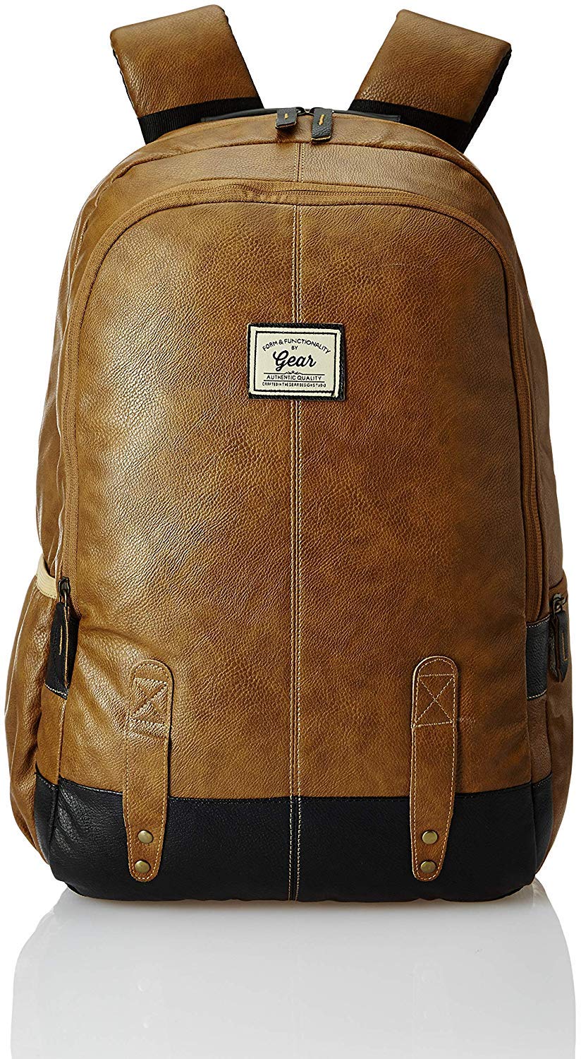 GEAR Classic Anti Theft Faux Leather 20 Ltrs Tan Laptop Backpack (LBPCLSLTH1901)
