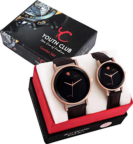 YOUTH CLUB Quartz Movement Analogue Brown Dial Men’s and Women’s Watch – Set of 2