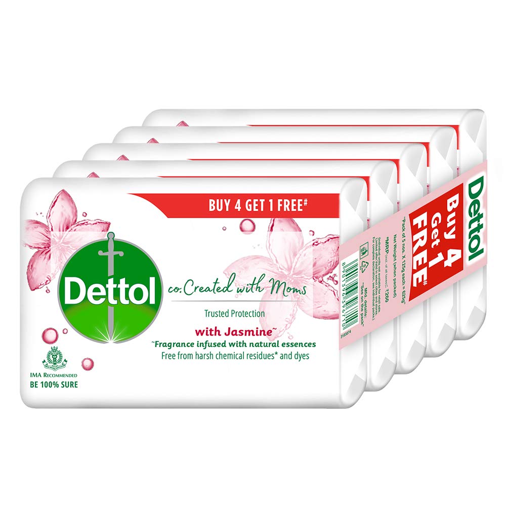 Dettol Co-created with moms Jasmine Bathing Soap, 125gm (Buy 4 Get 1 Free) Rs.154
