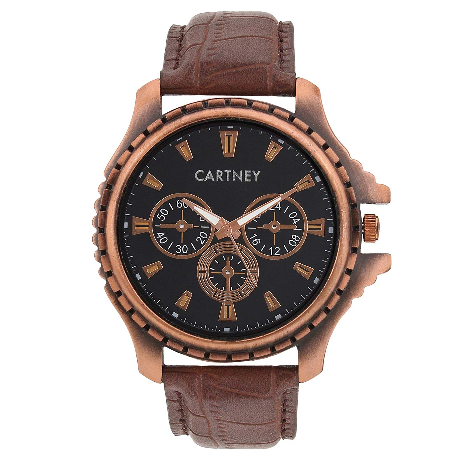 Cartney Copper Analog Black Dial Brown Leather Strap Watch for Men’s – CTY-CPR-11