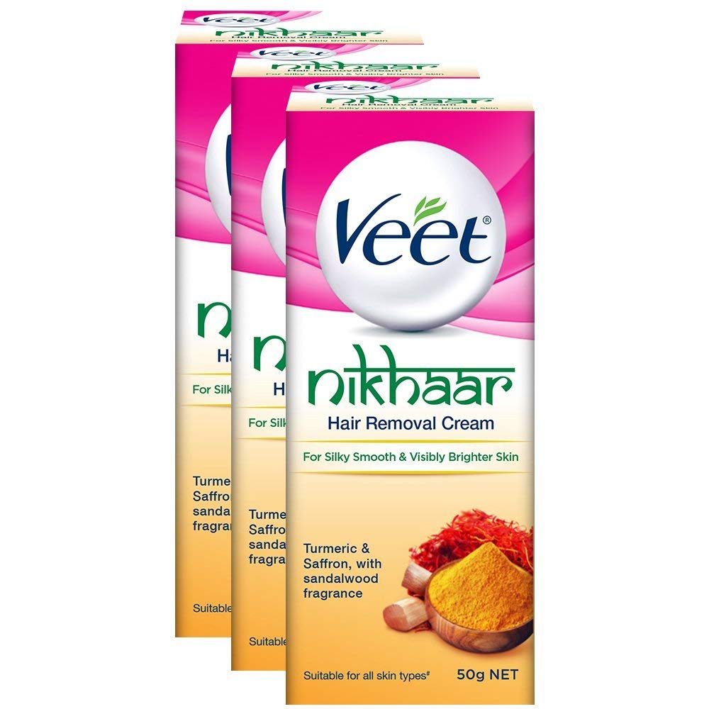 Veet Nikhaar Hair Removal Cream for All Skin Types – 50 g (Pack of 3)