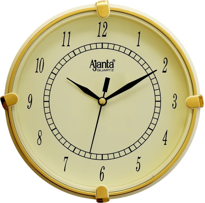 Ajanta Analog 19 cm X 19 cm Wall Clock  (Gold, With Glass)