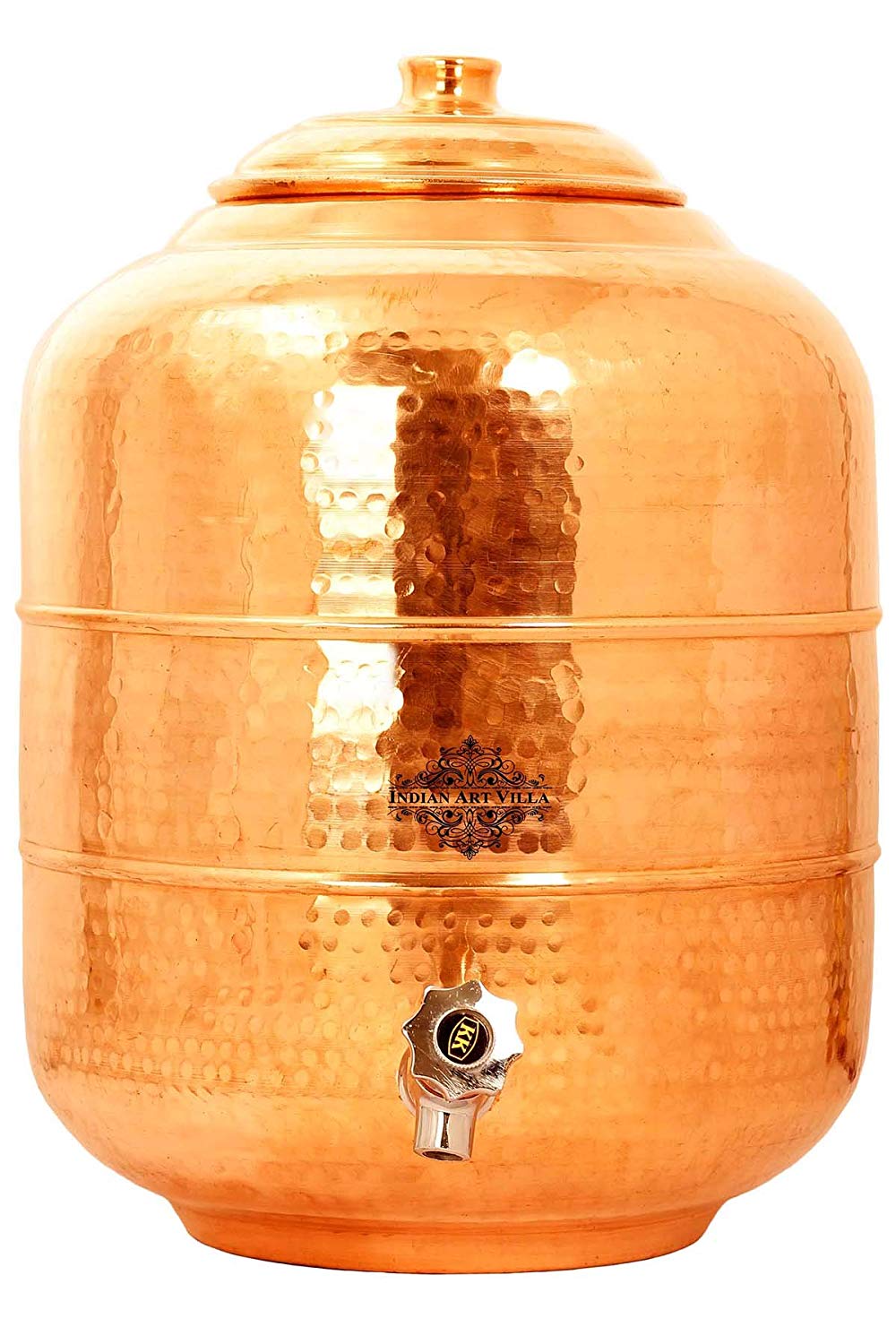 Indian Art Villa Hammered Copper Water Dispenser Stoarge Pot Matka, Kitchenware, Ayurveda Yoga, 16 Ltr