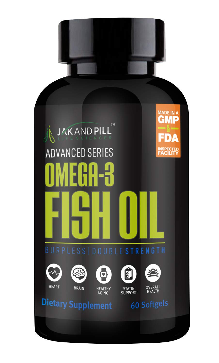 JAKANDPILL LIFE SCIENCES Omega 3 Fish Oil Advanced Series 1000mg Double Strength – 60 Softgels (Pack of 5)