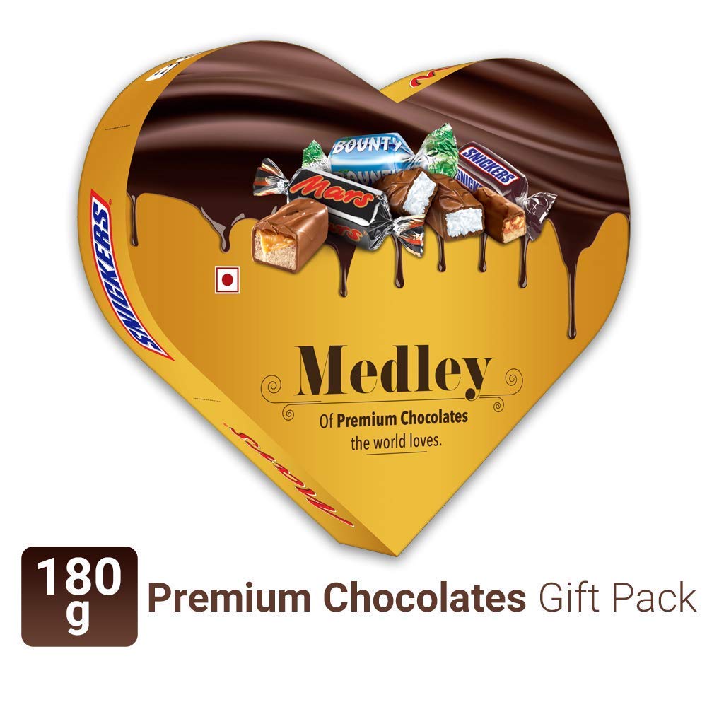 Snickers Medley Heart Shaped Assorted Chocolate Gift Pack (Snickers, Mars, Bounty) – 180g Box