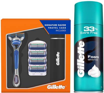 Gillette Fusion Razor Plus Carts 4s Sensitive Foam 418 g  (2 Items in the set)