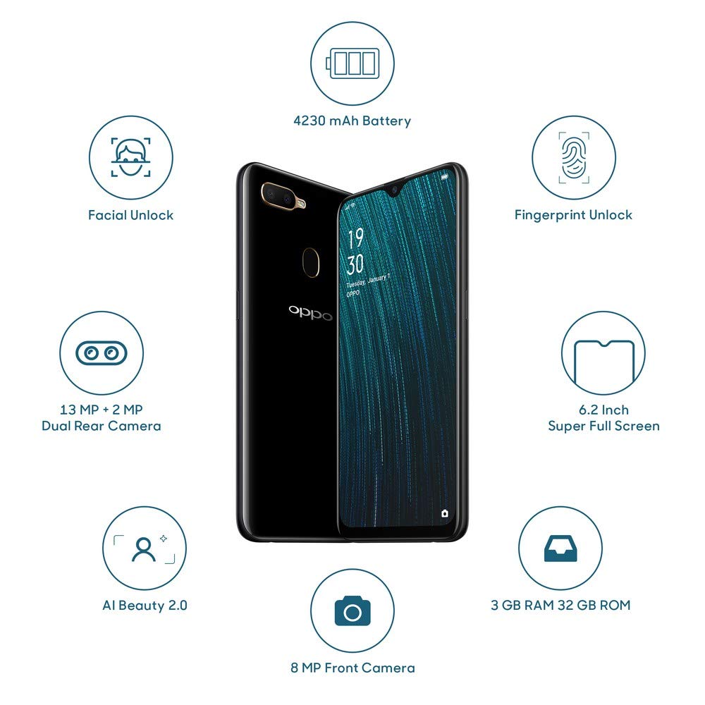 OPPO A5S (Black, 3GB RAM, 32GB Storage) With No Cost EMI/Additional Exchange Offers
