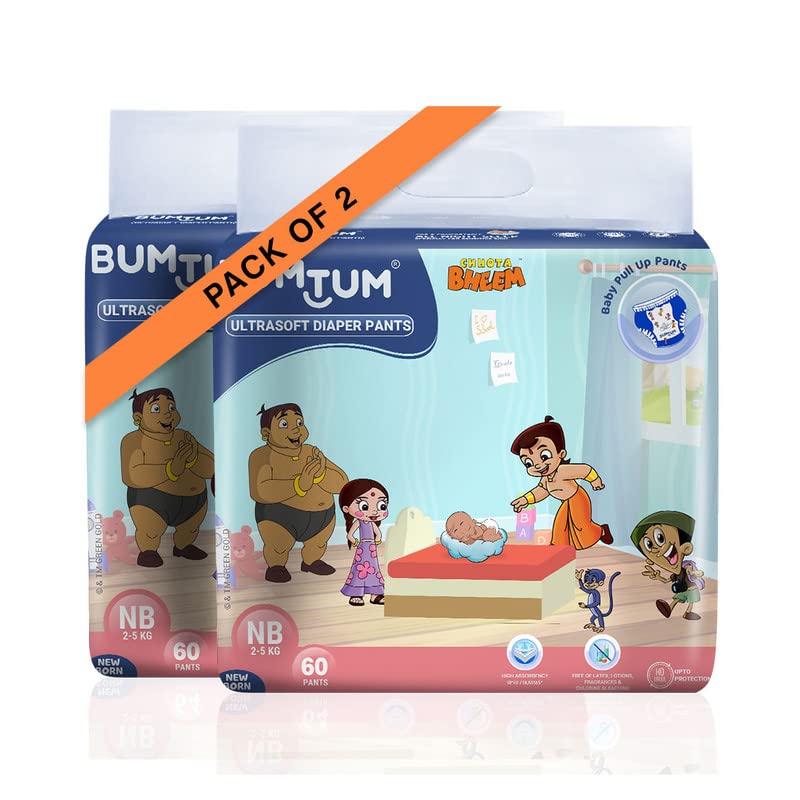 Bumtum Chota Bheem New Born Baby Diaper Pants, 120 Count