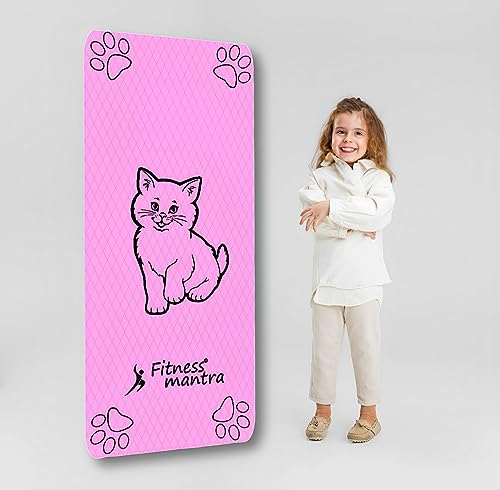 Fitness Mantra® Pro Kids Cat Design Yoga Mat with Carrying Strap for Children Workout