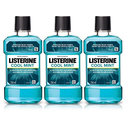 Listerine Cool Mint Mouthwash Liquid, Removes 99.9% Germs, 250ml Combo Pack of 3