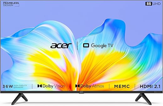 Acer 139 cm (55 inches) Advanced I Series 4K Ultra HD Smart LED Google TV AR55GR2851UDFL (Black)