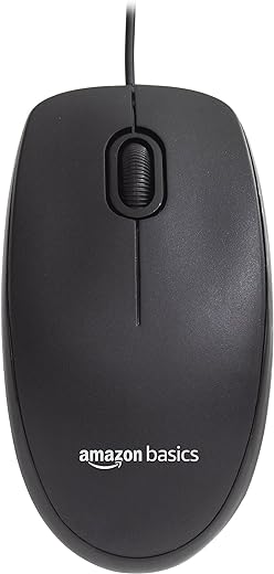 Amazon Basics Wired Mouse up to 1000 DPI I Upper Shell : Black Plastic Surface I Black