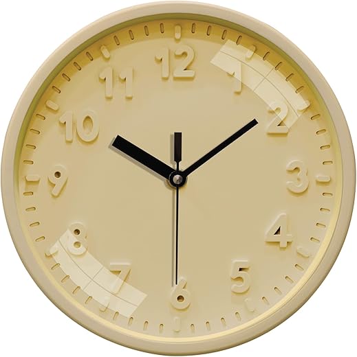 Amazon Brand - Solimo 8 Inch Plastic Wall Clock with Embossed Numbers (Cream, Quartz Movement) Analog