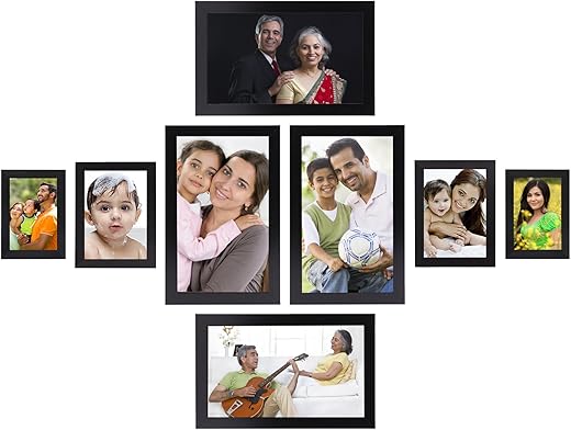Amazon Brand - Solimo Collage Photo Frames, Set of 8,Wall Hanging (2 pcs - 4x6 inch, 2 pcs - 5x7 inch, 4 pcs - 6x10 inch),Black