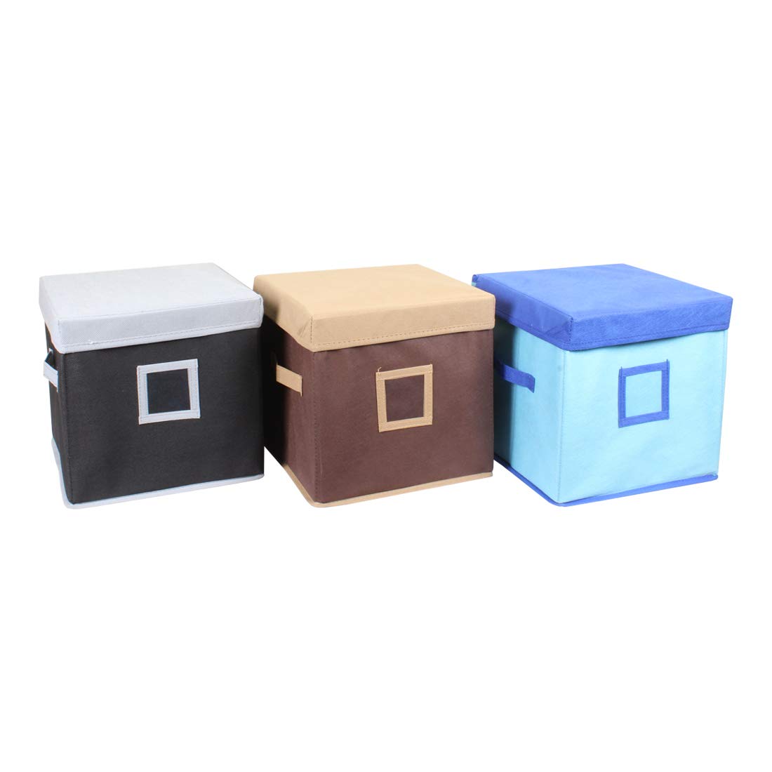 Amazon Brand - Solimo Fabric Storage Box with Lid, Medium, Set of 3, Multicolor