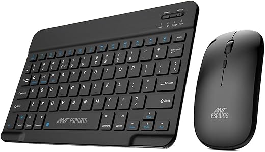 Ant Esports WKM11 Wireless Keyboard and Mouse Combo, Ultra Compact Slim Keyboard and Ergonomic Mouse for Desktop/PC/Laptop/Tablets and Windows 10/8/7, Build in Rechargeable Battery – Black