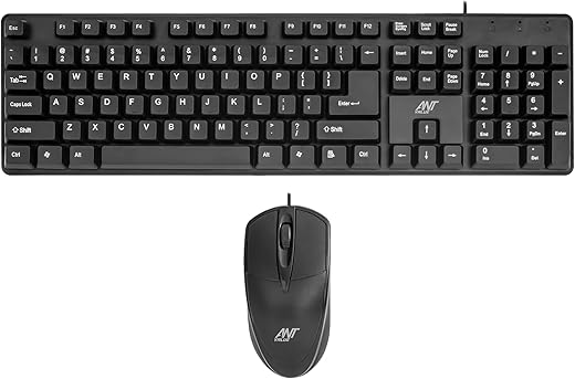 Ant Value FKBRI02 Wired Keyboard and Mouse Combo,Full-Size Keyboard and Mouse Combo with Optical 3 Button Mouse, USB Plug-and-Play, Compatible with Desktop, Laptop, Notebook - Black