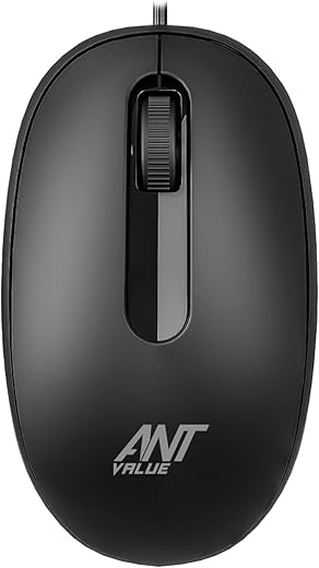 Ant Value OM120 Wired Optical Mouse, 1000 DPI, 3ft Cable, Easy and Accurate Scroll Button, Optical Sensor Computer Mouse, Left and Right-Hand Use for Laptop, PC, Mac Notebook and Linux-Matte Black