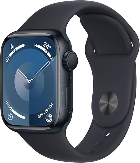 Apple Watch Series 9 [GPS 41mm] Smartwatch with Midnight Aluminum Case with Midnight Sport Band S/M. Fitness Tracker, Blood Oxygen & ECG Apps, Always-On Retina Display, Water Resistant