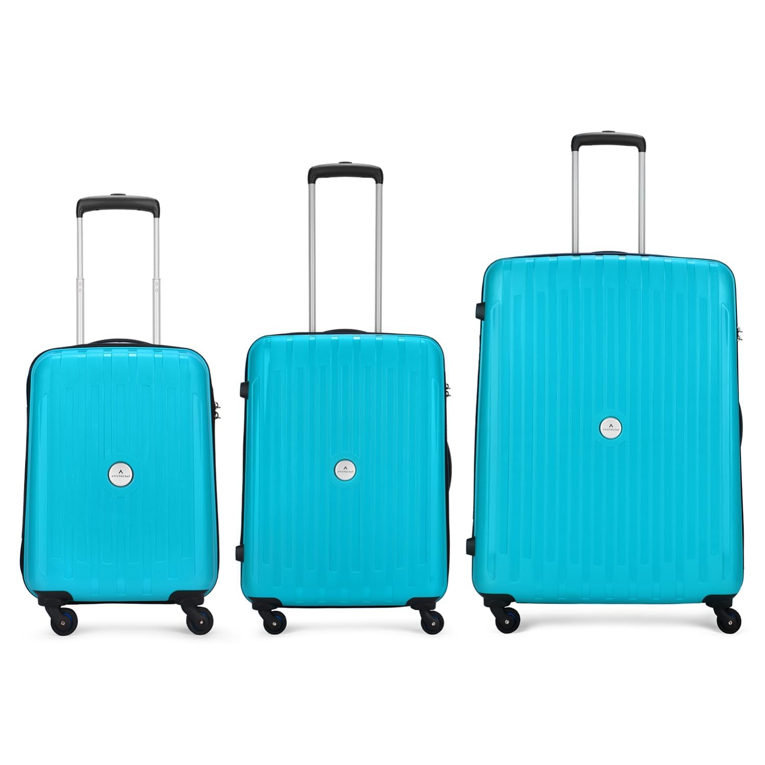 Aristocrat Polypropylene Armstrong 3 Pc Set 4 Spinner Wheels Trolley Bags for Travel Hardcase Luggage, Lightweight Bag with Combination Lock (Teal Blue)(55, 65 & 75) Cm, Small,Medium & Large