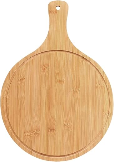 ArtRight Natural Bamboo Wood Chopping Cutting Board Round with Handel for Kitchen Vegetables, Pizza Meat Fruits & Cheese, BPA Free, Eco-Friendly, Anti-Microbial (44x29cm (Round with Handel))
