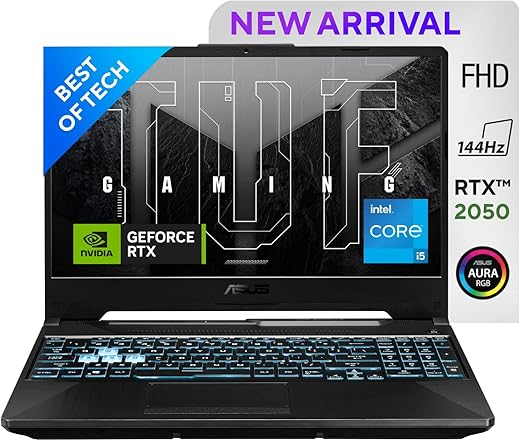 ASUS TUF F15 Gaming Laptop, Intel Core i5-11400H 11th Gen, 15.6-inch (39.62 cm) FHD 144Hz,(16GB RAM/512GB SSD/4GB NVIDIA GeForce RTX 2050/Windows 11/ RGB Backlit KB/Black/2.30 kg), FX506HF-HN025W