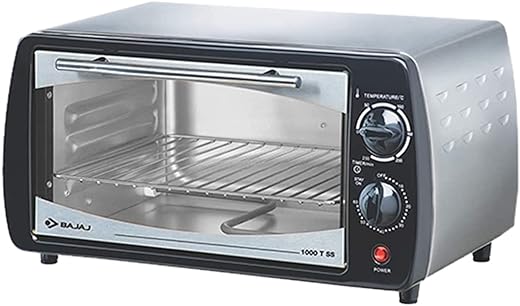 Bajaj 1000Tss Oven Toaster Grill (10 liter Otg),Baking Accessories With Extra Pizza Tray,Stainless Steel Body With Transparent Glass Door,2 Year Warranty,Black&Silver,800 Watts