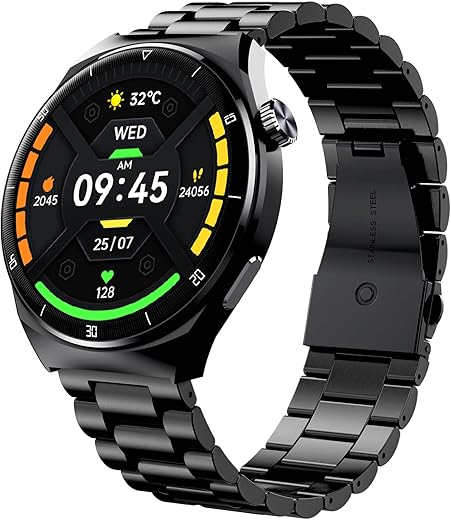 beatXP Vega X 1.43" (3.6 cm) Super AMOLED Display, One-Tap Bluetooth Calling Smart Watch, Metal Body, Rotary Crown, 466 * 466px, 500 Nits Brightness (Black Metal Chain)