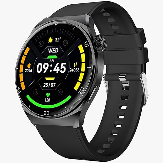 beatXP Vega X Smart Watch with 1.43" Super AMOLED Display, One-Tap Bluetooth Calling, Metal Body, Wireless Charging, Rotary Crown, 466 * 466px, 500 Nits Brightness (Electric Black)