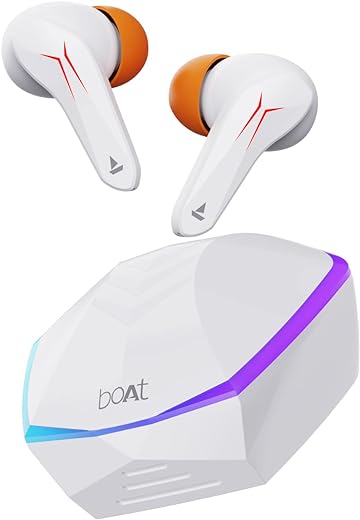 boAt Immortal 121 in Ear TWS Earbuds with Beast Mode(40ms Low Latency) for Gaming, 40H Playtime, Blazing LEDs, Quad Mics ENx Signature Sound, ASAP Charge(10 Mins= 180 Mins)(White Sabre)