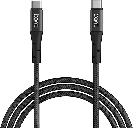 boAt Type-C C300 Tangle-Free,Sturdy Cable with 60W/3A PD Fast Charging &480mbps Data Transmission, Universal Compatibility,Nylon Braided Skin,10000+ Bends Lifespan&1.5m Length(Black)