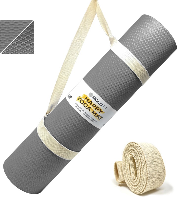 BOLDFIT Yoga Mat For Men Women & Kids Eva Exercise Mat For Gym With Cover Strap Mattress Grey 4 mm Yoga Mat