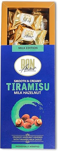 Bon Amour by Sapphire - Tiramisu Hazelnut Milk Chocolate I Extra Smooth & Creamy Chocolates with Nuts I Crunchy Hazelnut Covered With Milk Choco, 80gm | Nutritious and Nutty Crunch