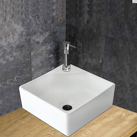 BonKaso Ceramica Bathroom Basin Designer Glossy Finish Table Top Ceramic Wash Basin300 x300x130mm(12 x 12) 8kg(Cosmo 3038)