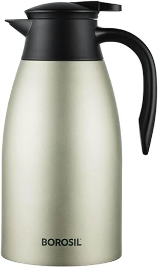 Borosil Stainless Steel Oyster Vacuum Insulated Teapot (Silver, 2 Litre)
