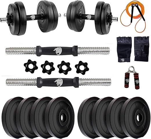 BULLAR Adjustable Dumbbells Set 8 Kg to 20 Kg with Pair of Dumbbell Rods and PVC Weight Plates with Gym Accessories (20 kg)