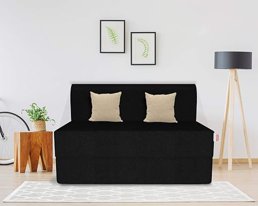 Coirfit Single Seater, 3' X 6' Feet Folding Sofa Cum Bed - Perfect for Guests - Jute Fabric Washable Cover with Free Cushions - Black
