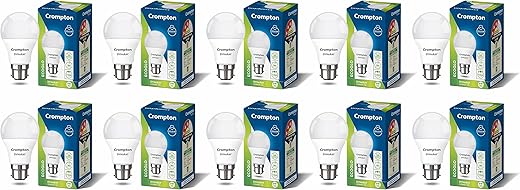 Crompton Dyna Ray 9W Round B22 LED Cool Day Light Pack of 10