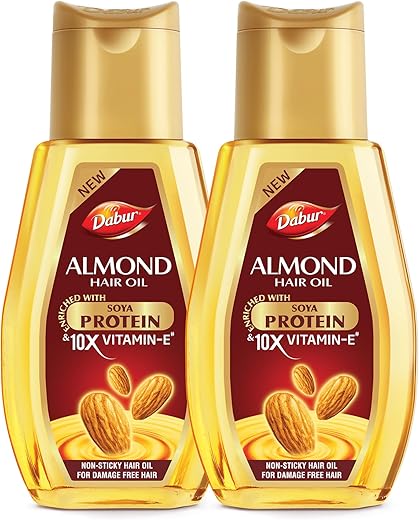 Dabur Almond Hair Oil - 580ml(290ml*2) | Provides Damage Protection | Non Sticky Formula | For Soft & Shiny Hair | With Almonds, Keratin Protein, Soya Protein & 10X Vitamin E