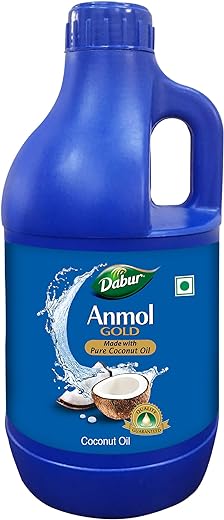 Dabur Anmol Gold 100 % Pure Coconut Oil - 1L | Natural | Nariyal Tel | Handpicked Sundried Coconuts | Multipurpose Oil