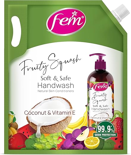 DABUR Fem Fruity Squash Soft & Safe Handwash - 1500Ml|Enriched With Goodness Of Coconut Milk & Vitamin E|Long Lasting Fragrance