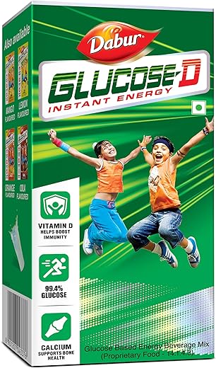 Dabur Glucose-D Juicy & Tasty - 1 kg Powder (Carton) | Instant Energy Recharge with 99.4% Glucose | Vitamin D Boosts Immunity | Calcium Supports Bone Health