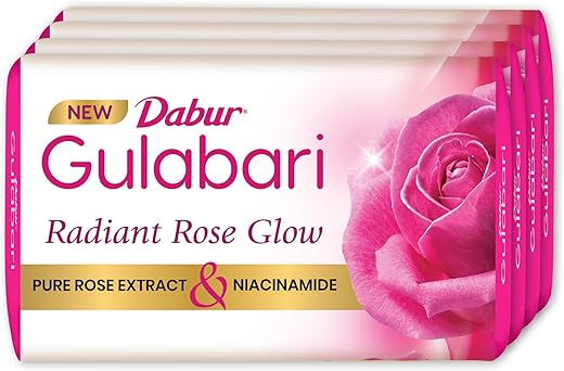 Dabur Gulabari Pure Rose Soap 150g (Pack of 4) | Moisturizing Bathing Soap for Radiant Rose Glowing Skin & Body | Pure Rose Extract, Glycerine & Niacinamide | Long Lasting Fragrance | For Men & Women