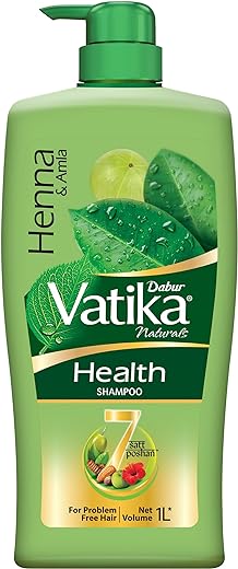 Dabur Vatika Health Shampoo - 1L | With 7 natural ingredients | For Smooth, Shiny & Nourished Hair | Repairs Hair damage, Controls Frizz | For All Hair Types | Goodness of Henna & Amla