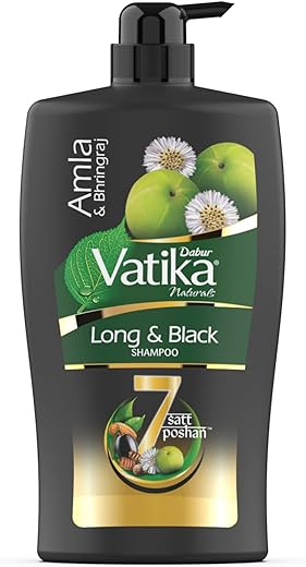 Dabur Vatika Long & Black Shampoo - 1L | With Amla & Bhringhraj | For Shiny, Long & Black Hair | No Added Parabens | Provides Gentle Cleansing, Conditioning and Nourishment to Hair